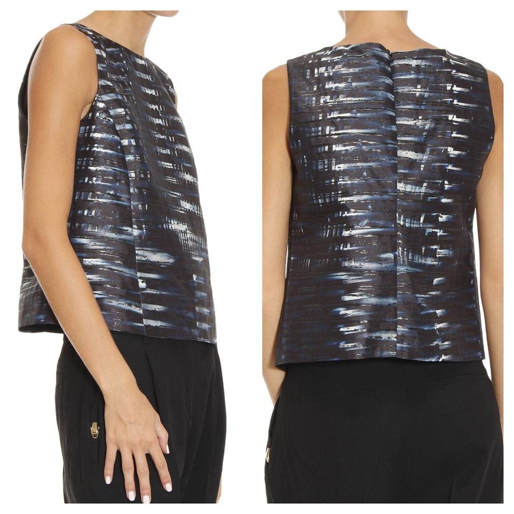 Armani Collezioni Black Metallic Sleeveless A-Line Crop Top Blouse Size 0